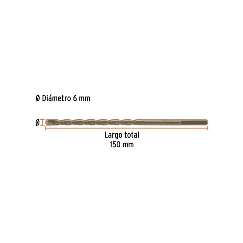 Brocas Concreto 6mm x150mm ZP3 Ctungsteno Truper 102343