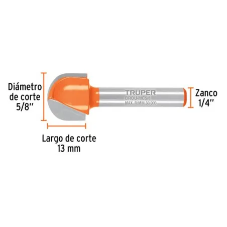  Fresas Media Caña 5/8" x13mm Truper 102722 11.440678 Fresas Media Caña 5/8" x13mm Truper 102722 Cuerpo de acero al cromo y cuch