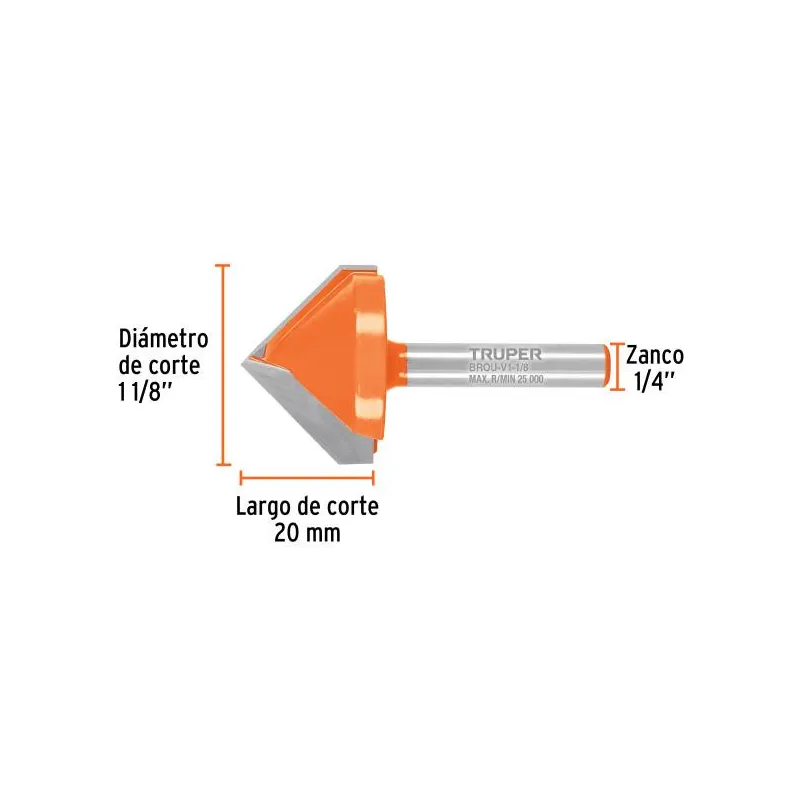 Fresas Corte V 1-1/8" x20mm Truper 102719