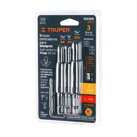  Juego de Brocas Centradoras 3Piezas para Bisagras Z1/4 Truper 102365 17.79661 Juego de Brocas Centradoras 3Piezas para Bisagras