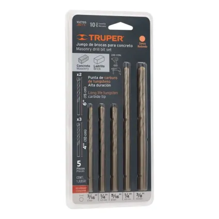  Juego de Brocas para Concreto 5 Piezas Truper 102705 8.389831 Juego de Brocas para Concreto 5 Piezas Truper 102705 Cuerpo de ac