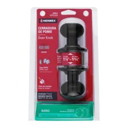 Cerraduras Pomo Oval Negro Baño Hermex 47914 Hermex-Cerraduras Pomo Oval Negro Baño Hermex 47914 Cerrojo con botón de emergencia