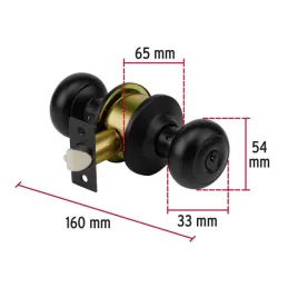 Cerraduras Pomo Oval Negro Dormitorio Hermex 47913 Hermex-Cerraduras Pomo Oval Negro Dormitorio Hermex 47913 Cerrojo con llave a