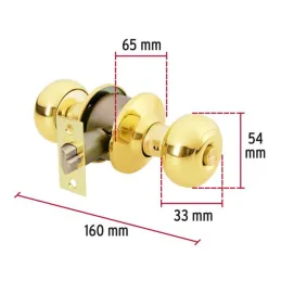 Cerraduras Pomo Oval Dorado brillante Dormitorio Hermex 43458 Hermex-Cerraduras Pomo Oval Dorado brillante Dormitorio Hermex 434