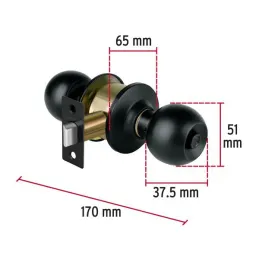 Cerraduras Pomo Negro Baño Hermex 47911 Hermex-Cerraduras Pomo Negro Baño Hermex 47911 Cerrojo con botón de emergencia al exteri