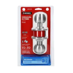 Cerraduras Pomo Cromo Mate Dormitorio Hermex 43464 Hermex-Cerraduras Pomo Cromo Mate Dormitorio Hermex 43464 Cerrojo con llave a