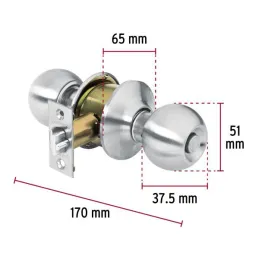 Cerraduras Pomo Cromo Mate Dormitorio Hermex 43464 Hermex-Cerraduras Pomo Cromo Mate Dormitorio Hermex 43464 Cerrojo con llave a