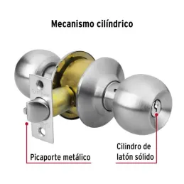Cerraduras Pomo Cromo Mate Entrada Hermex 43463 Hermex-Cerraduras Pomo Cromo Mate Entrada Hermex 43463 Cerrojo con llave al exte