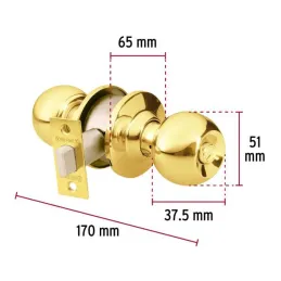 Cerraduras Pomo Dorado brillante Baño Hermex 43471 Hermex-Cerraduras Pomo Dorado brillante Baño Hermex 43471 Cerrojo con botón d