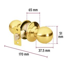 Cerraduras Pomo Dorado brillante Entrada Hermex 43472 Hermex-Cerraduras Pomo Dorado brillante Entrada Hermex 43472 Cerrojo con l
