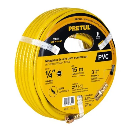  Mangueras para Compresor 1/4" x15m PVC Pretul 20664 25.423729 Mangueras para Compresor 1/4" x15m PVC Pretul 20664 Presión máxim
