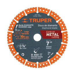 Discos de diamantes 7" x2.8mm para corte metal E7/8 Truper 15156