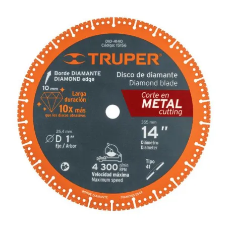  Discos de diamantes 14" x4mm para corte metal E1 Truper 15156 316.101695 Discos de diamantes 14" x4mm para corte metal E1 Trupe
