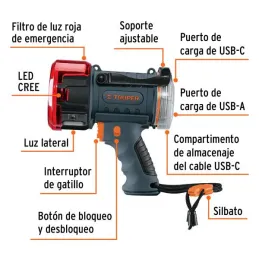 Linternas LED 2000lm recargable AltaPotencia 450m Lampara Truper 102418 Truper-Linternas LED 2000lm recargable AltaPotencia 450m