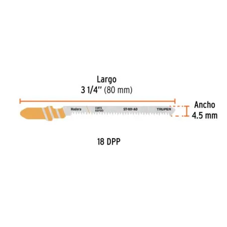 Seguetas T 18DPP x80mm HCS CortesLimpio Madera 5Piezas Caladoras Truper 103045