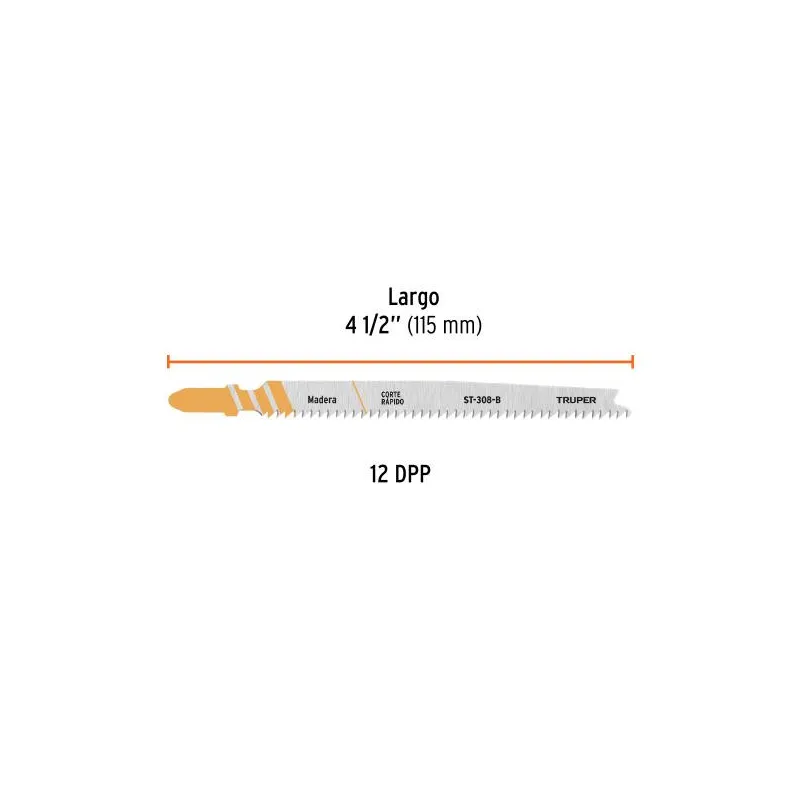 Seguetas T 12DPP x115mm HCS CortesLimpio Madera 5Piezas Caladoras Truper 103044