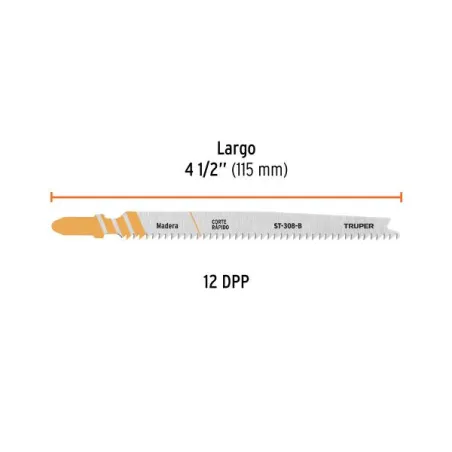 Seguetas T 12DPP x115mm HCS CortesLimpio Madera 5Piezas Caladoras Truper 103044