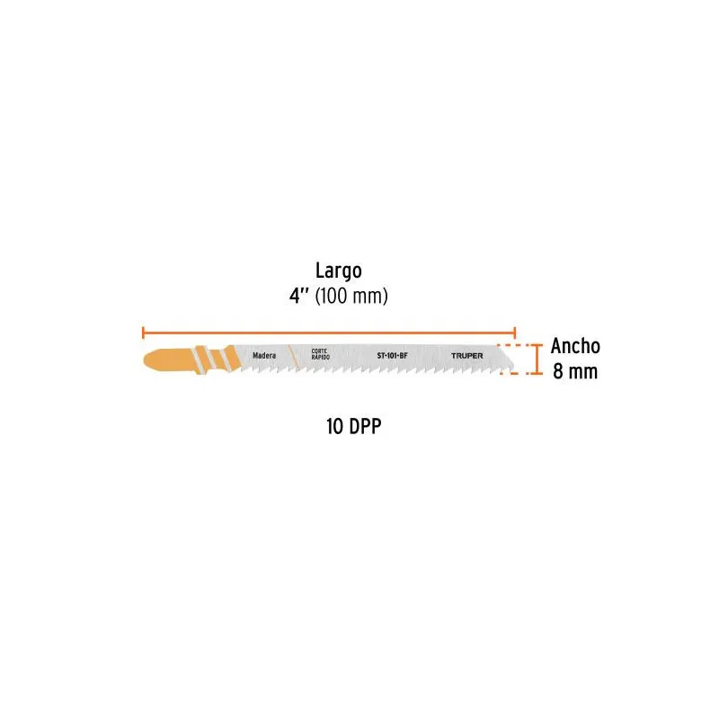 Seguetas T 10DPP x100mm BIM CortesRapido Madera 5Piezas Caladoras Truper 103043