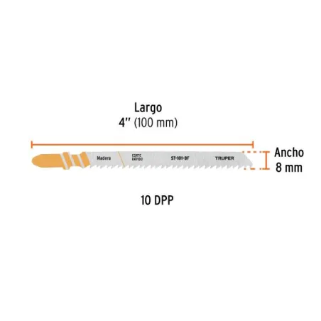  Seguetas T 10DPP x100mm BIM CortesRapido Madera 5Piezas Caladoras Truper 103043 21.186441 Seguetas T 10DPP x100mm BIM CortesRap