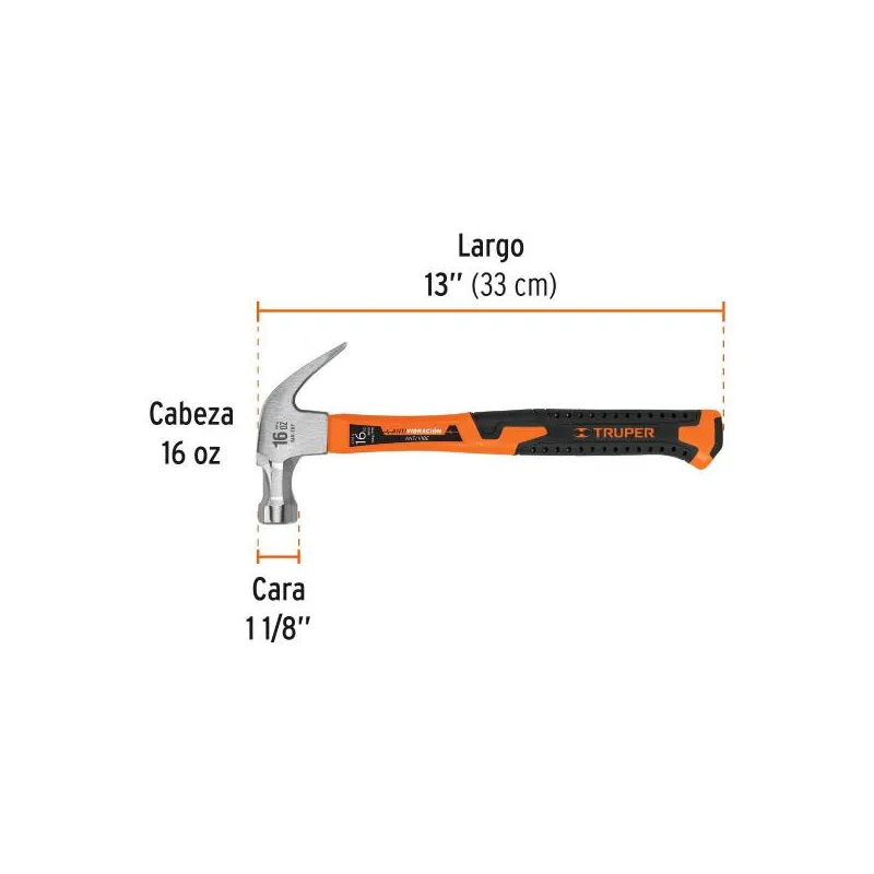 Martillos 16oz Cabeza Americana C28mm Ucurva MFibraVidrio13" Truper 16710