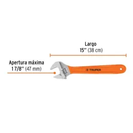 Llave Francesa 15" A1-3/4" ACromadas MangoPVC Truper 100048 Truper-Llave Francesa 15" A1-3/4" ACromadas MangoPVC Truper 100048 F