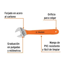 Llave Francesa 15" A1-3/4" ACromadas MangoPVC Truper 100048 Truper-Llave Francesa 15" A1-3/4" ACromadas MangoPVC Truper 100048 F