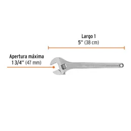 Llave Francesa 15" A1-3/4" Profesionales CrVanadio Cromadas Truper 100049 Truper-Llave Francesa 15" A1-3/4" Profesionales CrVana