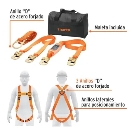 Kit contra caídas con arnes de tres anillos Truper 100889 145.762712 Kit contra caídas con arnes de tres anillos Truper 100889 