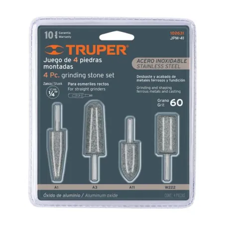  Juegos de 4 piedras montadas Z1/4" para AceroInoxidable Truper 102631 17.79661 Juegos de 4 piedras montadas Z1/4" para AceroIno