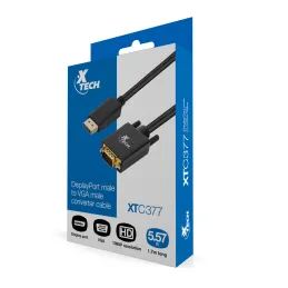 Adaptador con conector DisplayPort macho a VGA macho Xtech XTC-377 Xtech-Adaptador con conector DisplayPort macho a VGA macho Xt